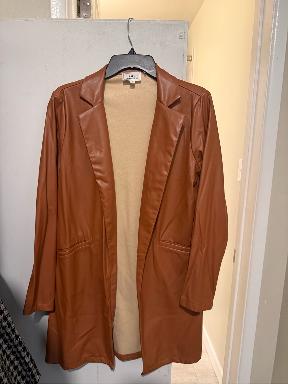 Have Faux Leather Long Blazer in Rust